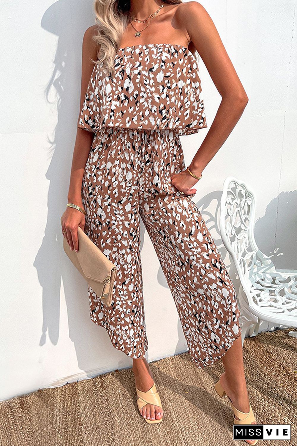 Full Print Off Shoulder Chiffon Jumpsuit Wholesale