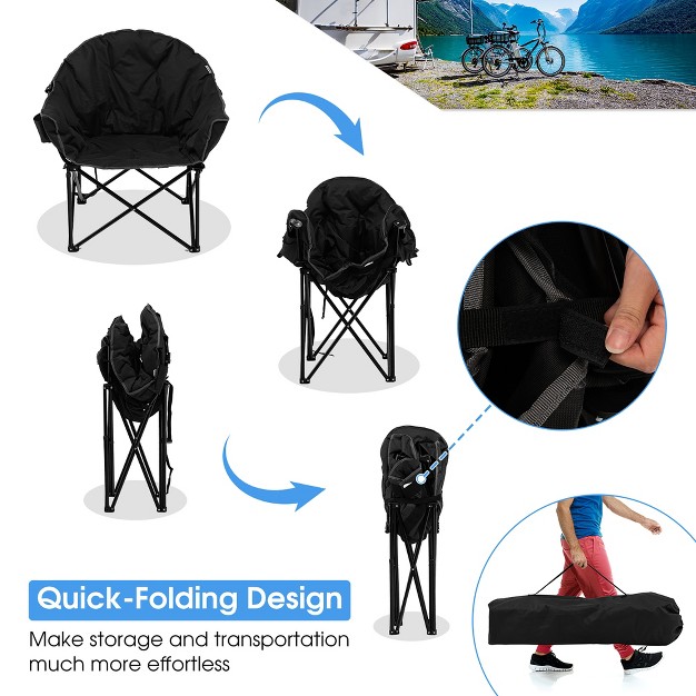 Costway Folding Camping Moon Padded Chair With Carry Bag Cup Holder Portable Navy Brown grey