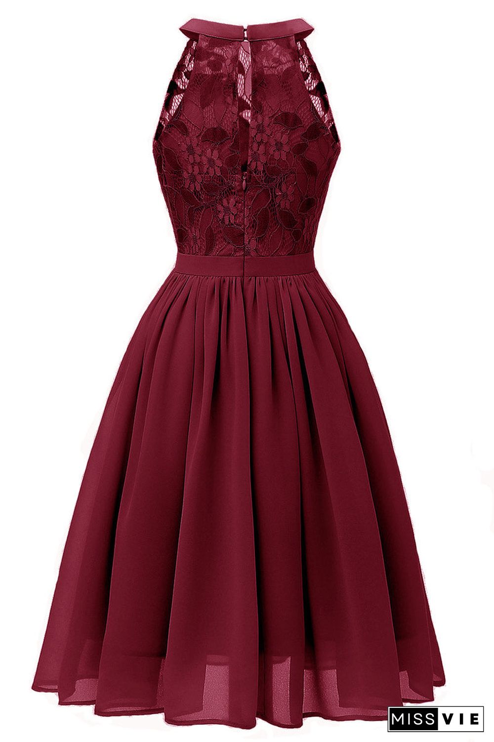 Burgundy Sleeveless A-line Lace Prom Dress