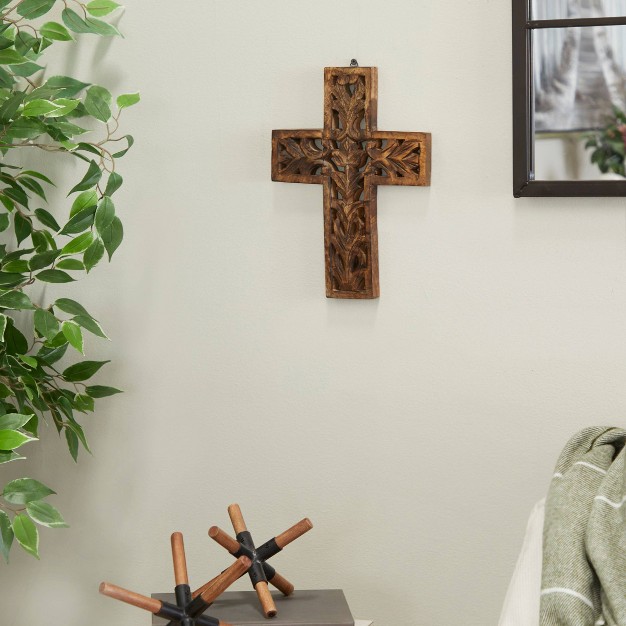 X 9 quot Mango Wood Biblical Carved Cross Wall Decor Brown Olivia amp May