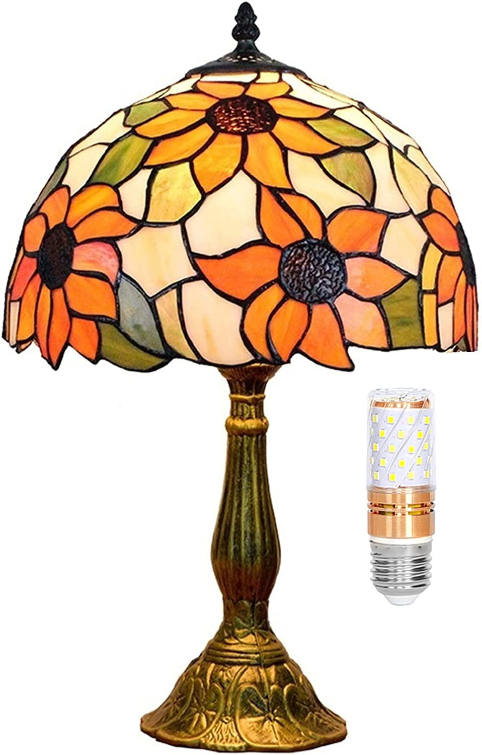 SHADY  Lamp Stained Glass Lamp Sunflower Yellow Bedroom Table Lamp Reading Desk Light for Bedside Living Room Office Dormitory Dining Room Decorate  12x12x18 Include Light Bulb