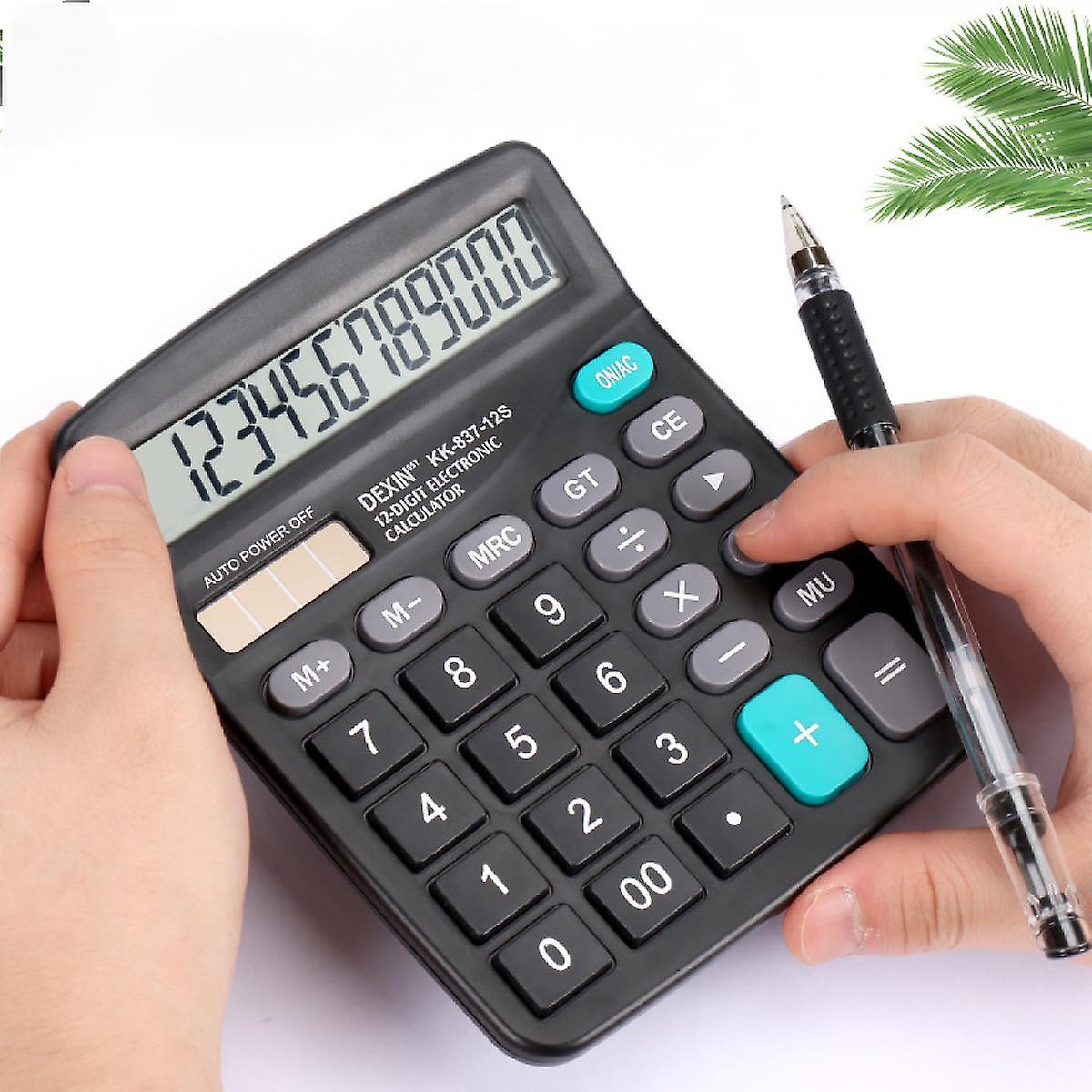 Calculator， 12-bit Solar Battery Dual Power Standard Function Electronic Calculator With Large Lcd Display Office Calculator Black