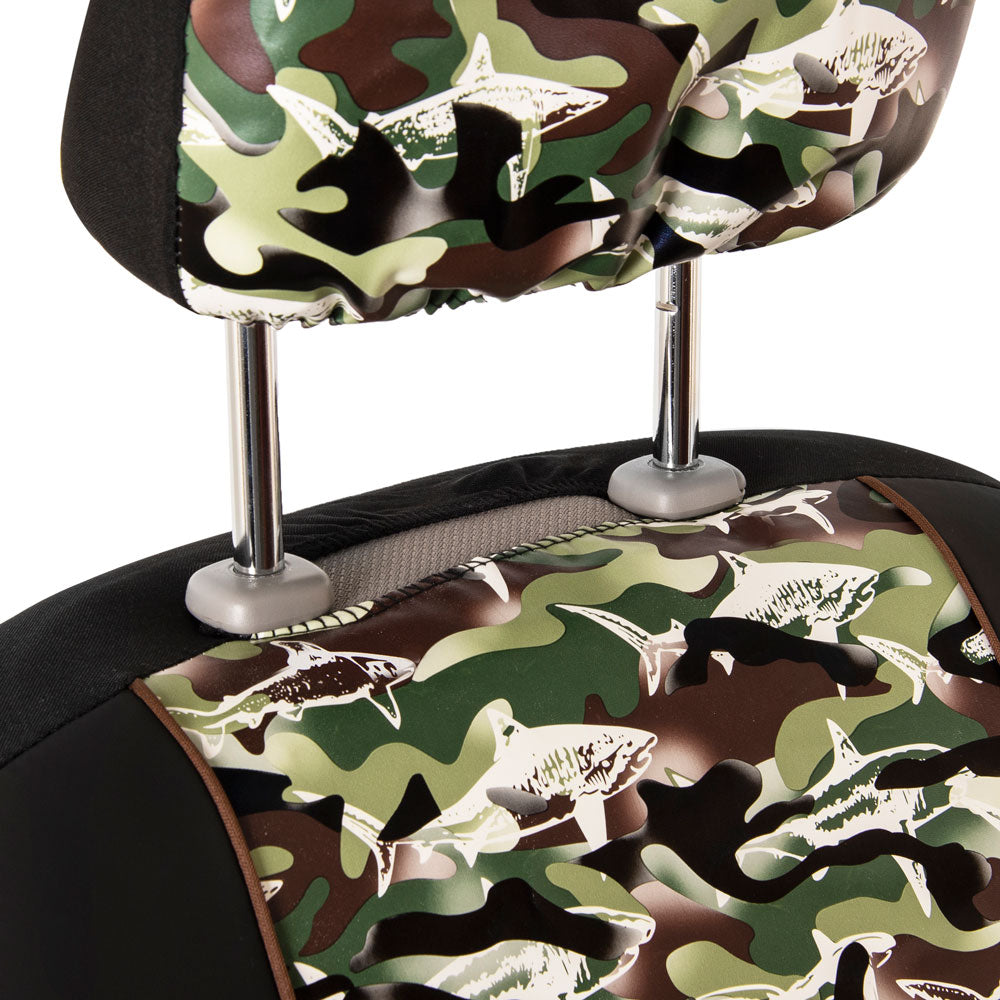 BDK Camo Shark Seat Covers for Car SUV Truck - Sideless Seat Style Compatible with Armrest and Airbag - Universal Fit 2 Sets