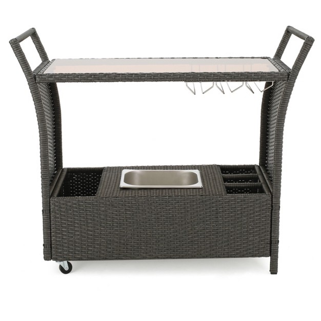 Bahama Wicker Bar Cart Gray Christopher Knight Home