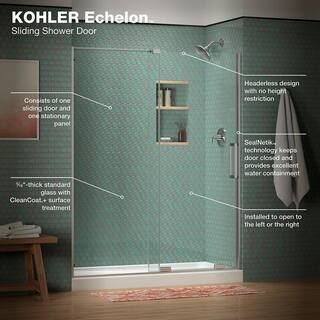 KOHLER Echelon 59.75 in. W x 71.75 in. H Sliding Frameless Shower Door in Bright Polished Silver K-R707621-8L-SHP