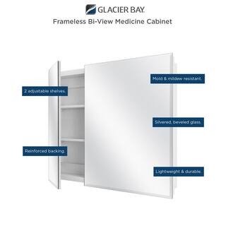 Glacier Bay 30 in. x 26 in. Frameless Recessed or Surface-Mount Bi-View Medicine Cabinet with Mirror 83010