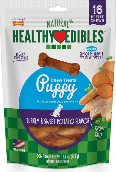 Nylabone Healthy Edibles Puppy Turkey and Sweet Potato Flavor Dog Bone， X-Small， 16 count