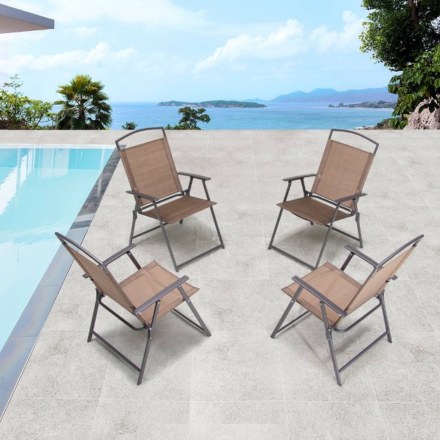 4pc Patio Folding Chairs Brown Crestlive Products