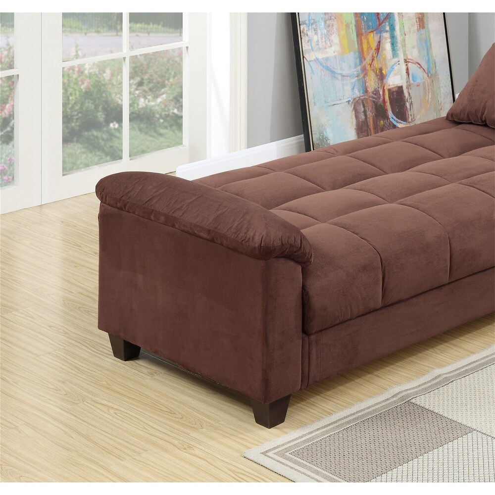 Contemporary Adjustable Sofa Chocolate Color Microfiber Futon Sofa