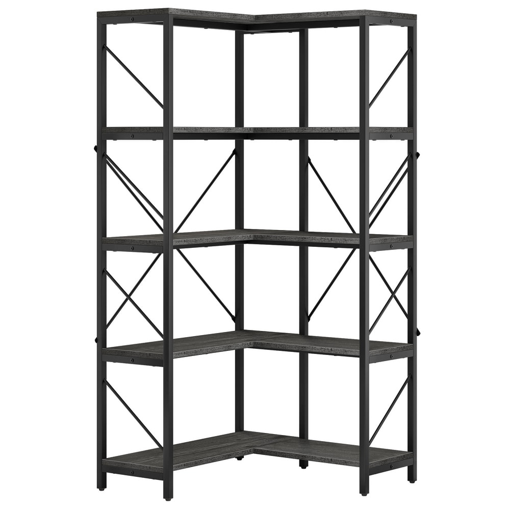 Moasis 65.9 Inch Corner Bookshelf 5 Tier Industrial Display Bookcase