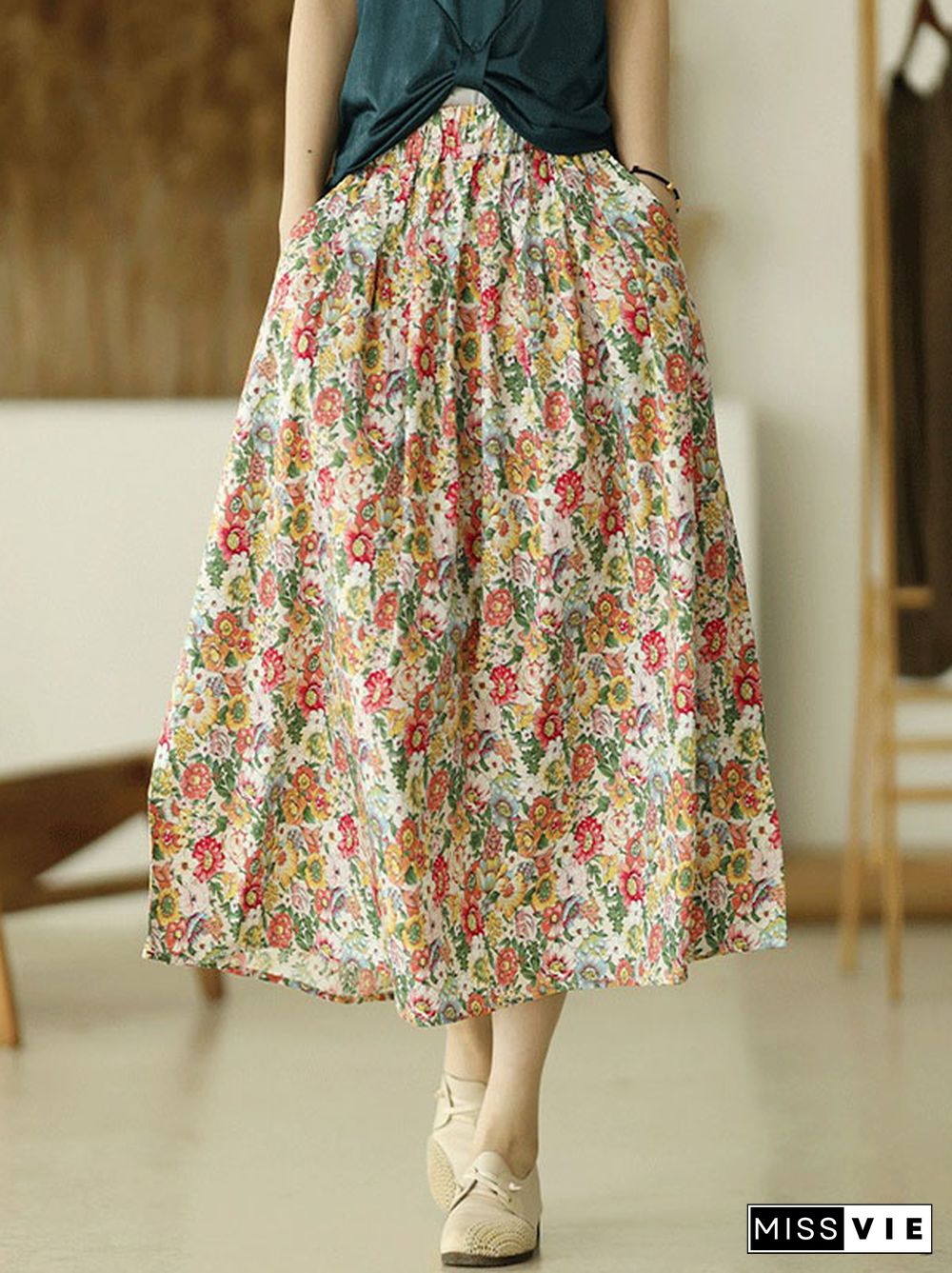 Original Floral Cotton-Blend A-Line Skirt