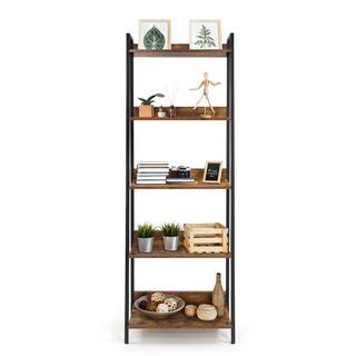 CAPHAUS 67 in. Rustic Oak Bookcase Shelf Organizer 24 in. W 5 Tier Ladder Bookshelf for Home Office Living Room and Kitchen FLR-CH2412MWLD5-RUOK