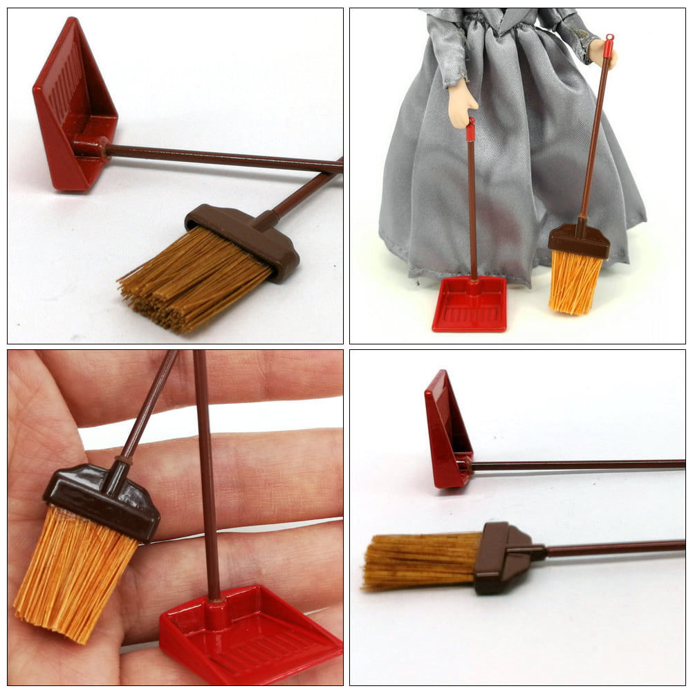 1 Set Miniature Broom and Dustpan Decoration Kid's Pretend Play Toys (Red)