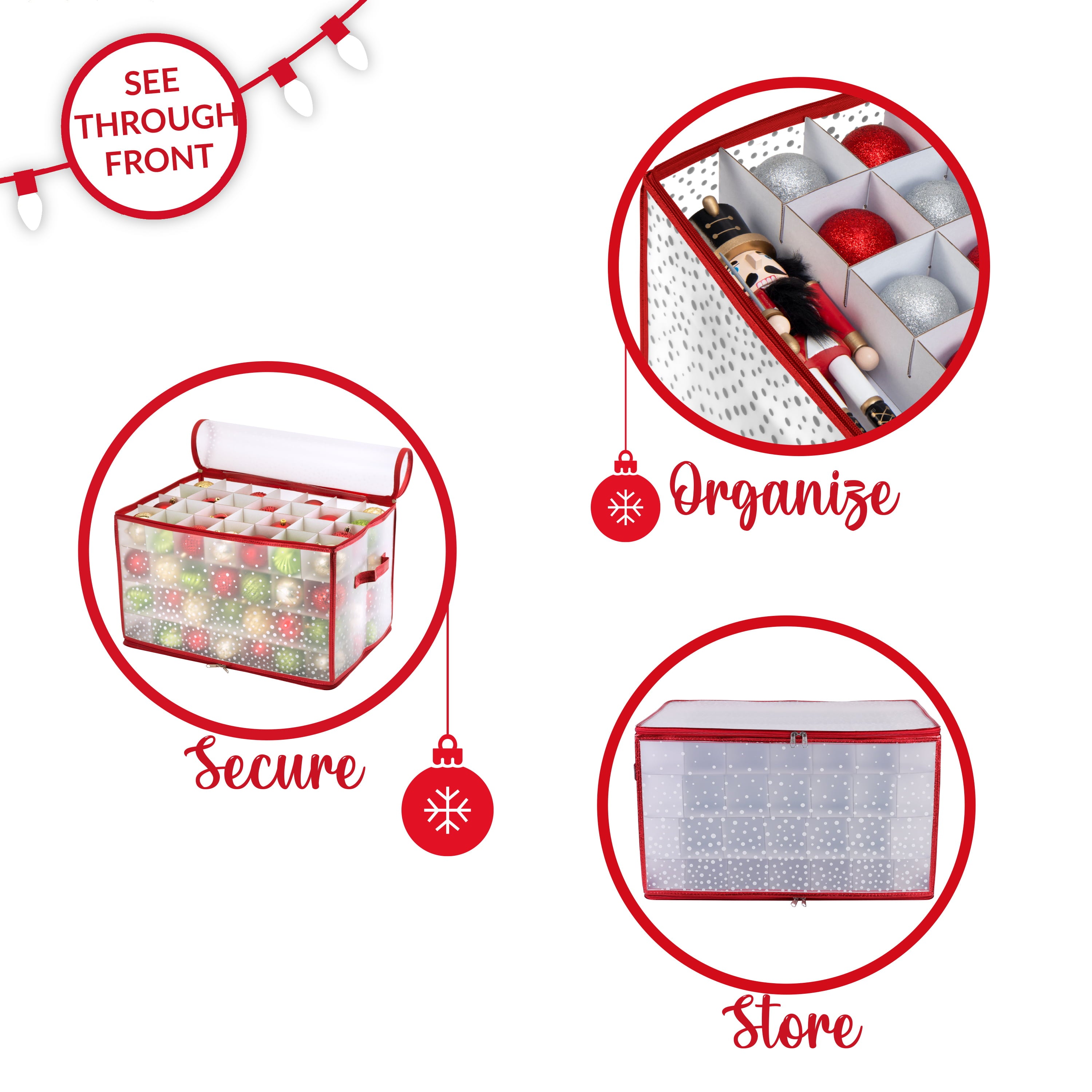 Simplify 112-Count Plastic Ornament Organizer, Red