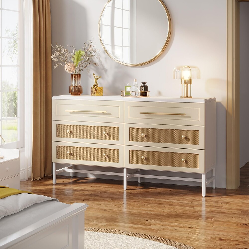 Modern Dresser 6 Drawer Dressers Chests of Drawers for Bedroom   White and Green