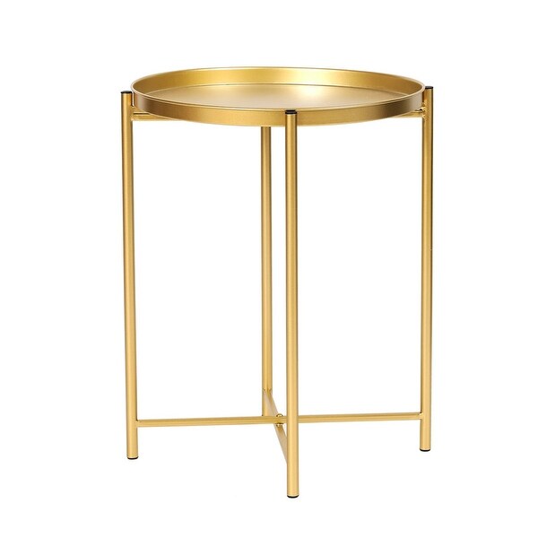 Adeco Gold End Table Metal Waterproof Snack Beside Table Accent Coffee Table - 16.9