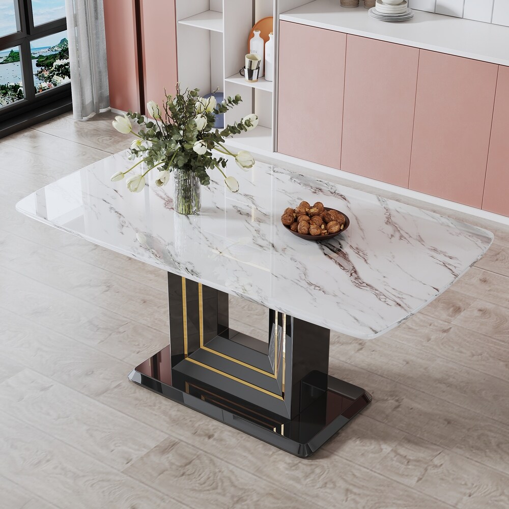 Dining table. Marble Pattern Desktop.MDF Table Legs