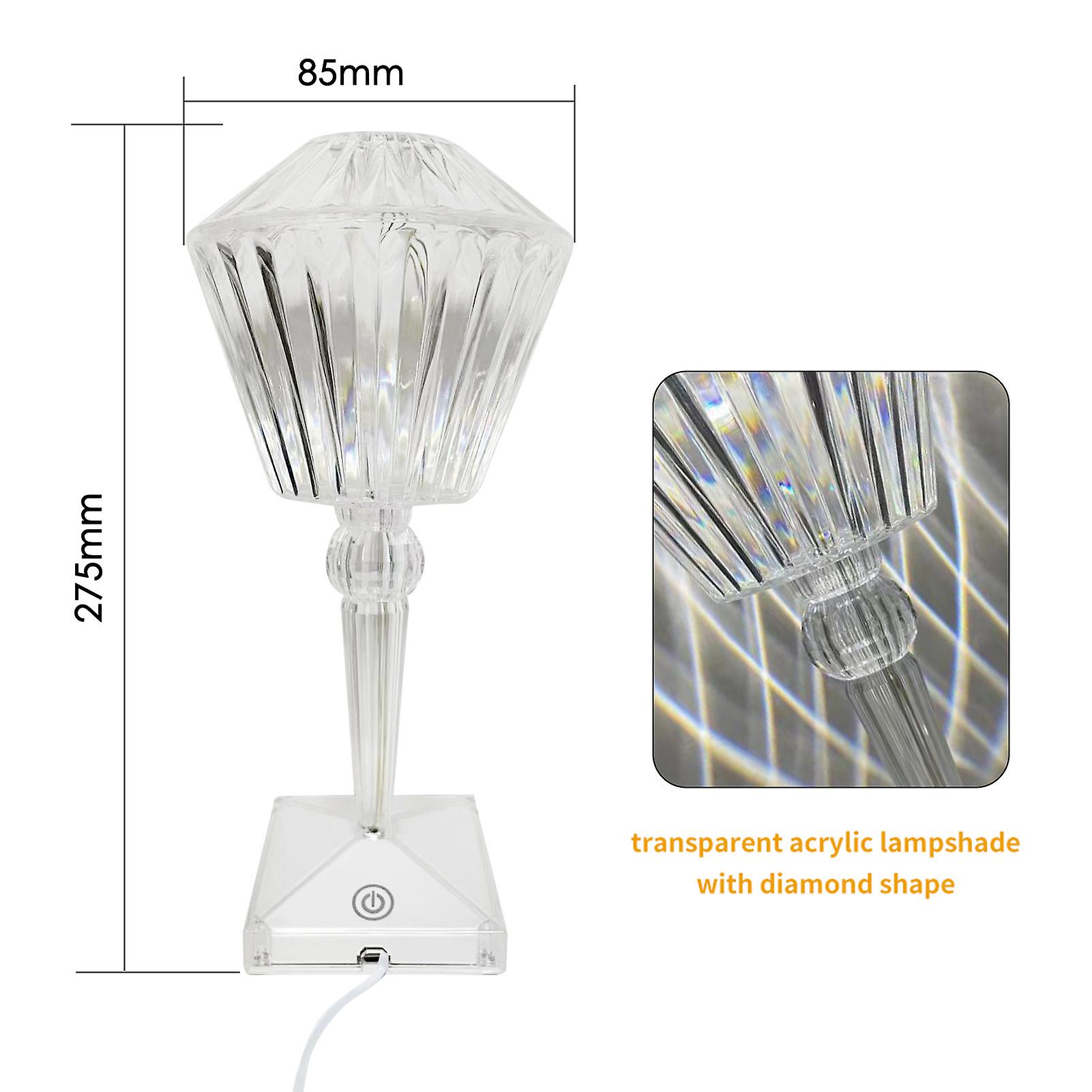 Diamond Crystal Acrylic Desk Lamp With Usb Cable Bedside Desk Lamp Touching Control Portable Table Light 3 Lighting Colors Night Light For Bedroom Liv