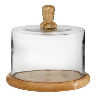 Litton Lane Brown Decorative Cake Stand with Glass Lid 94960