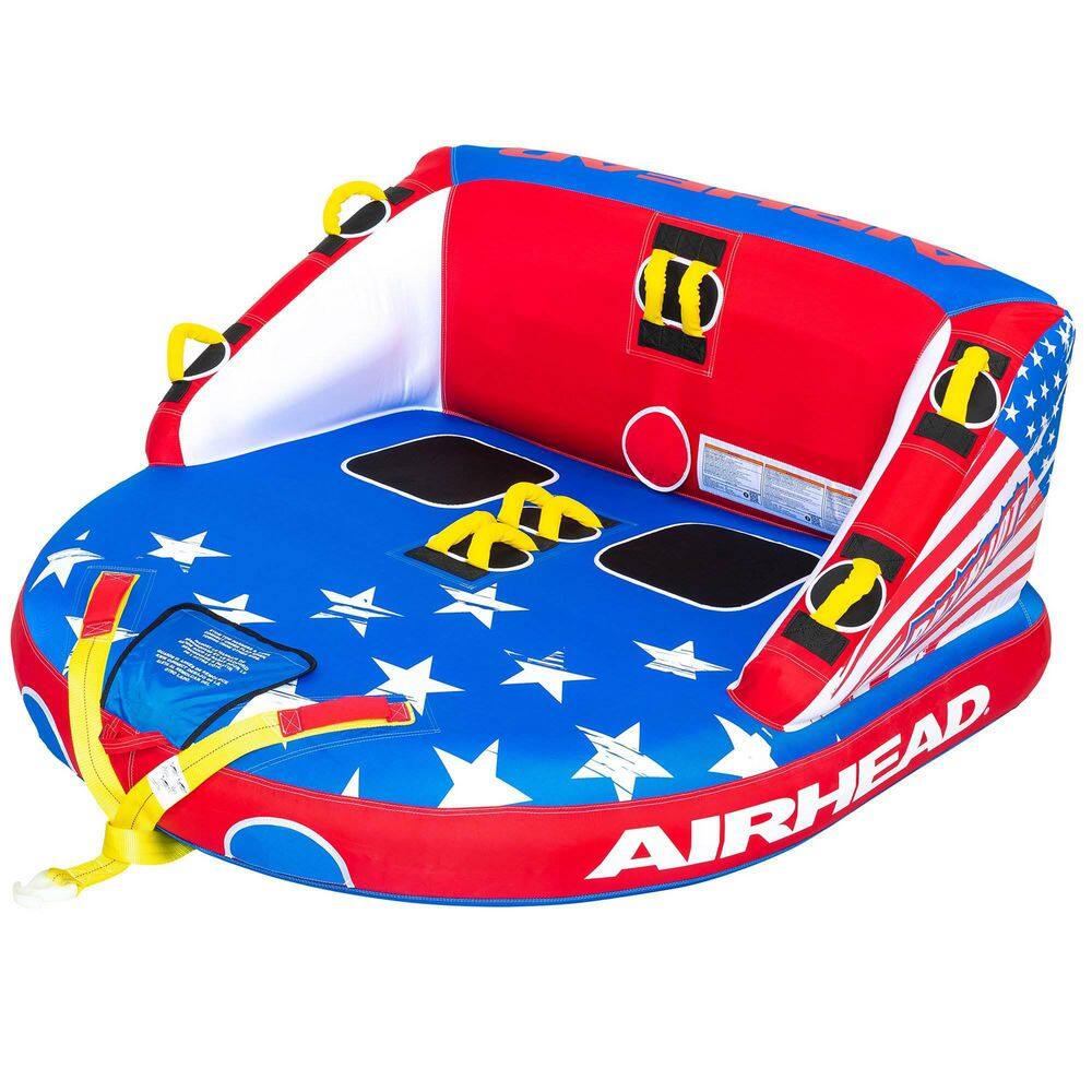 Airhead Patriot 2-Person Towable Kwik-Connect Chariot Style Tube with Tow Rope 53-2213-VMI19 + 57-1522