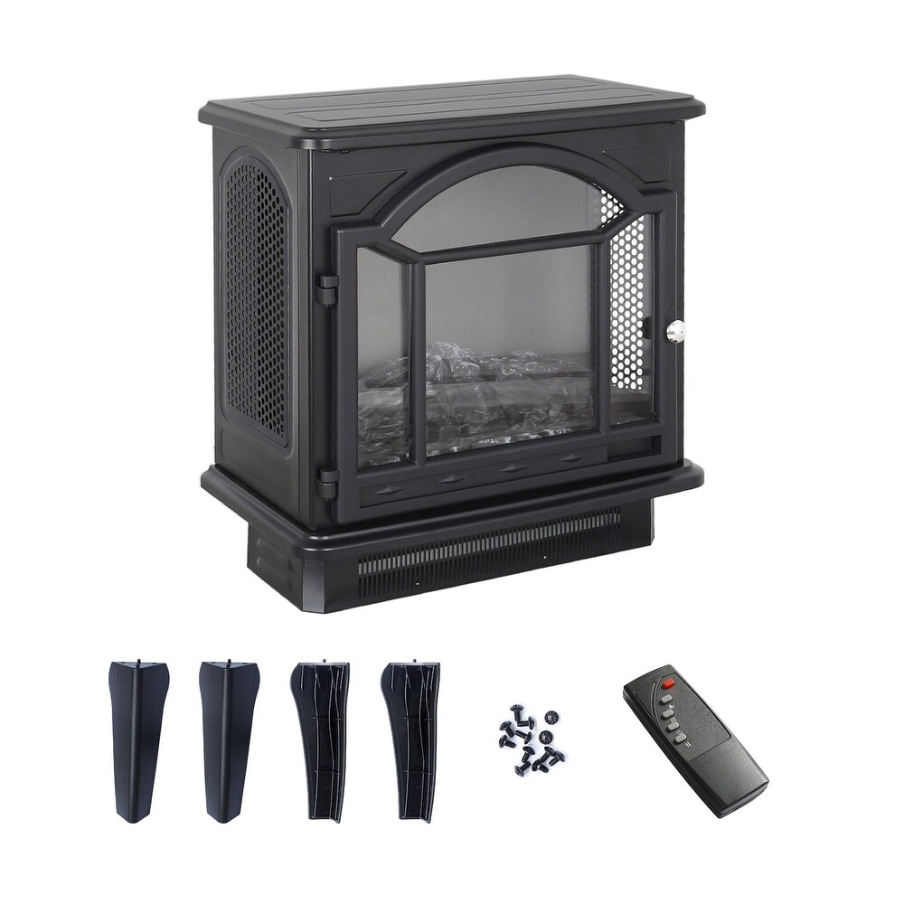 18 Inch 3D Infrared Electric Fireplace Stove in Antique Black with Remote Control   18\