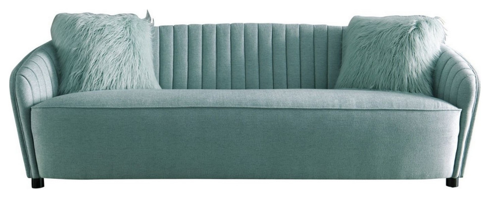 Vertical Channel Stitching Fabric Sofa With  ampPillow  ampCurved Back  Light Green   Transitional   Sofas   by VirVentures  Houzz