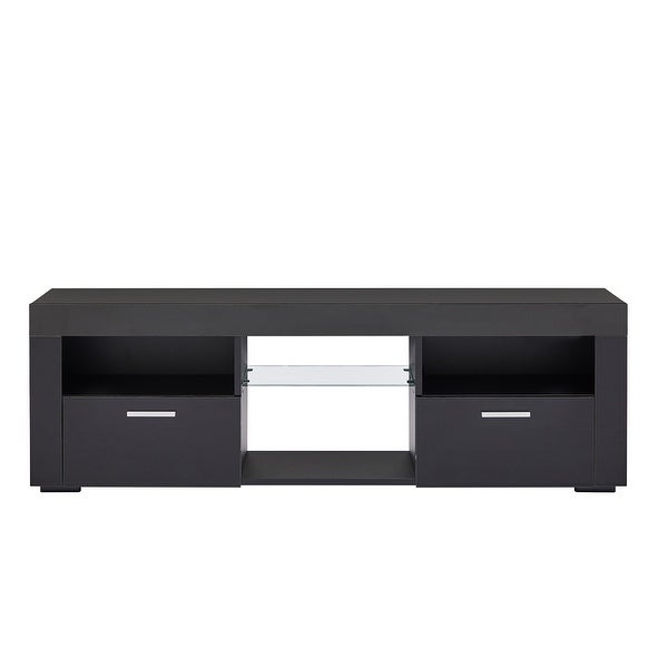 Black morden TV Stand with LED Lights，high glossy front TV Cabinet，can be assembled in Lounge Room， Living Room ，Black