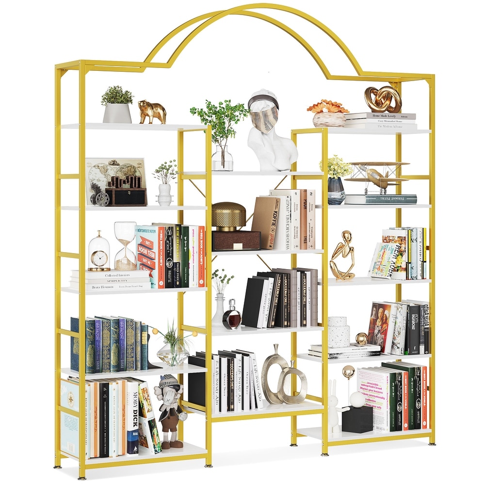 Moasis Open Triple Wide 5 Shelf Bookcase Modern Etagere Bookshelf for Home Office