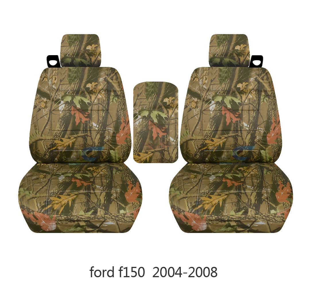 T129-Designcovers Compatible with 2004-2008 Ford F-150 Camouflage Truck Captains Chairs Seat Covers w Integrated Seat Belts and Center Console: Camo Real Tree