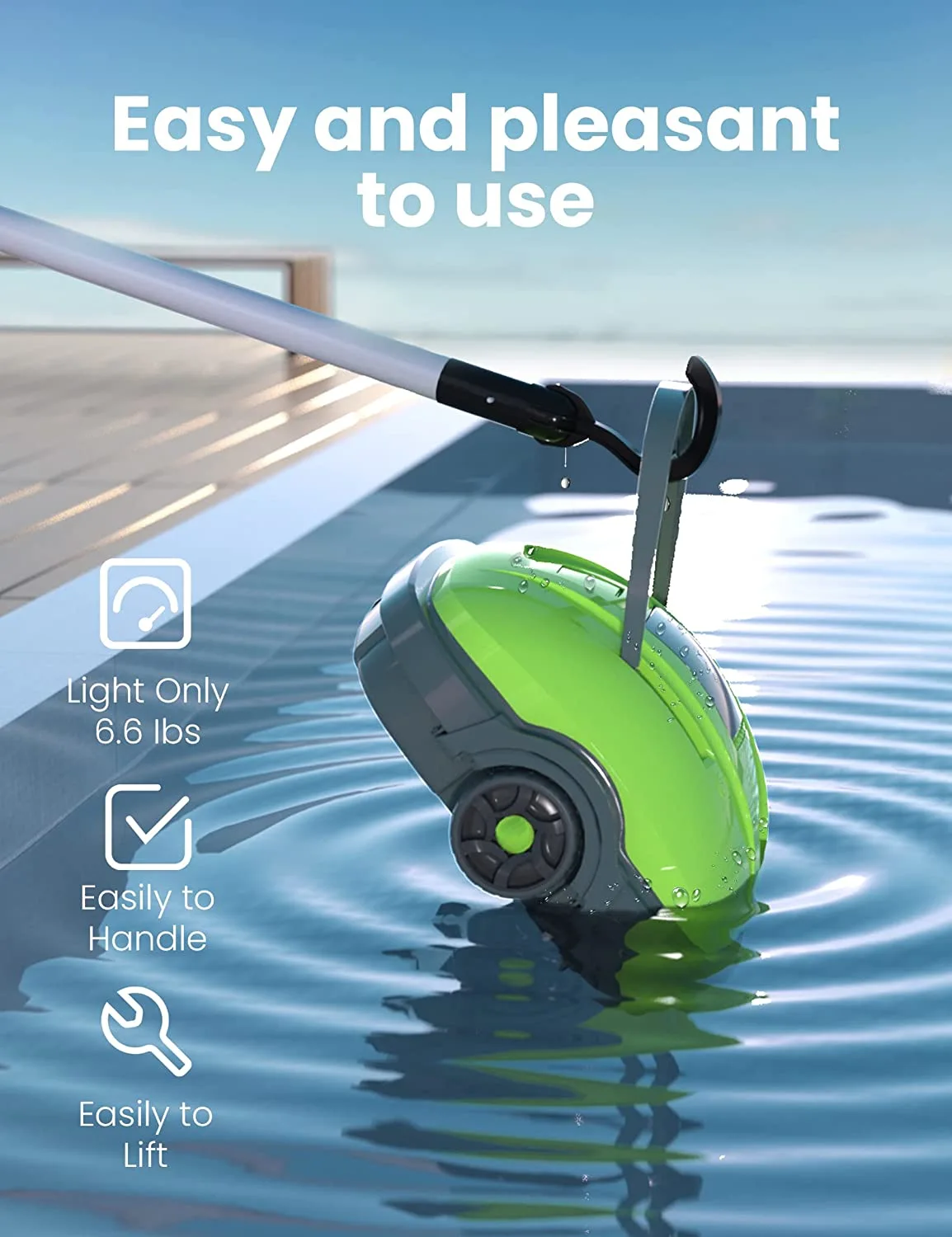 Cordless Robotic Pool Cleaner, Automatic Pool Vacuum, IPX8 Waterproof, Dual-Motor, 180μm Fine Filter, Ideal for Above Ground Pool and Flat Bottom In Ground Pool Up to 525 Sq.Ft,