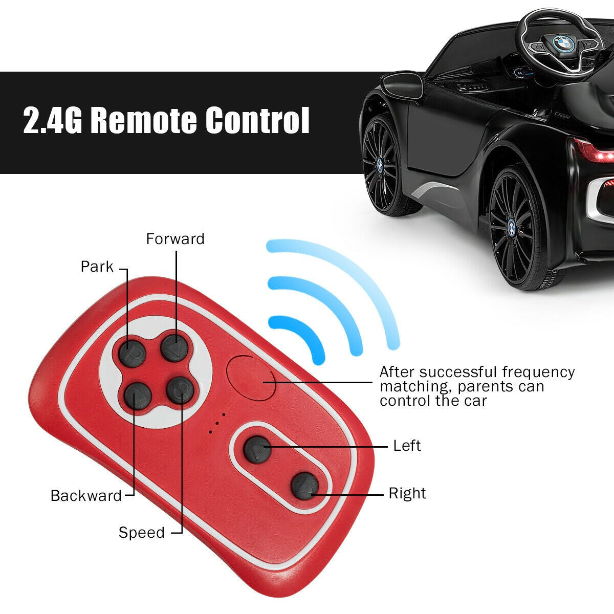 Costzon Ride on Car, Licensed BMW i8, 12V Battery Powered Electric Vehicle w/ 2 Motors, 2.4G Remote Control, 3 Speeds