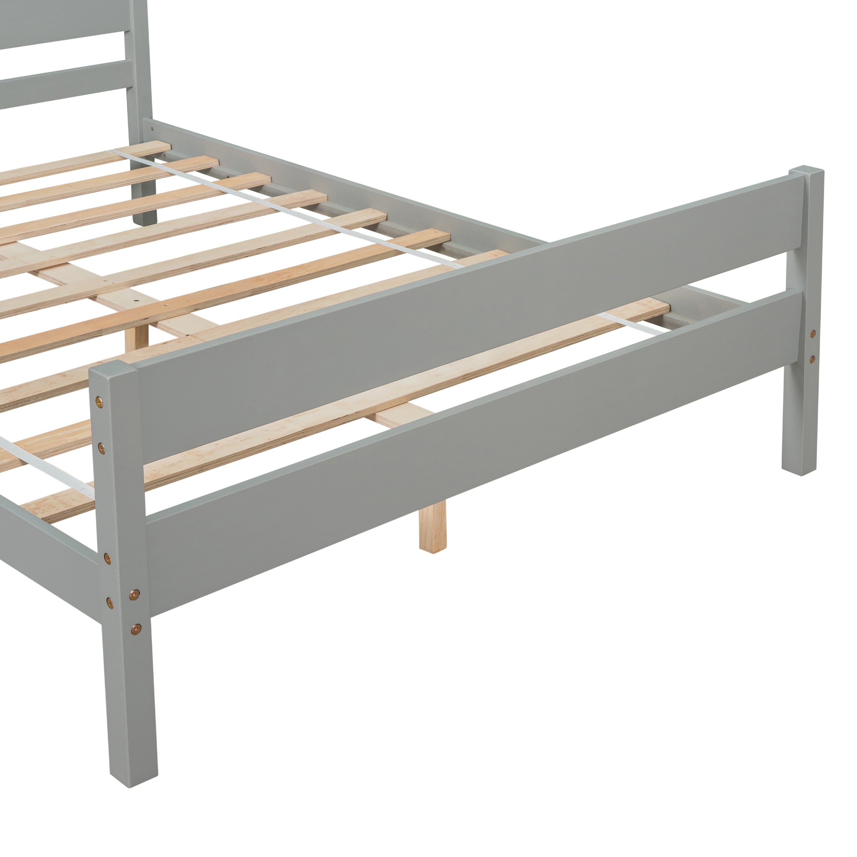 SYNGAR Gray Full Bed Frame with Headboard and Footboard, Modern Wood Bed Single Bed for Kids Adults, No Box Spring Needed Panel Bed, Wood Slat Support Mattress Foundation