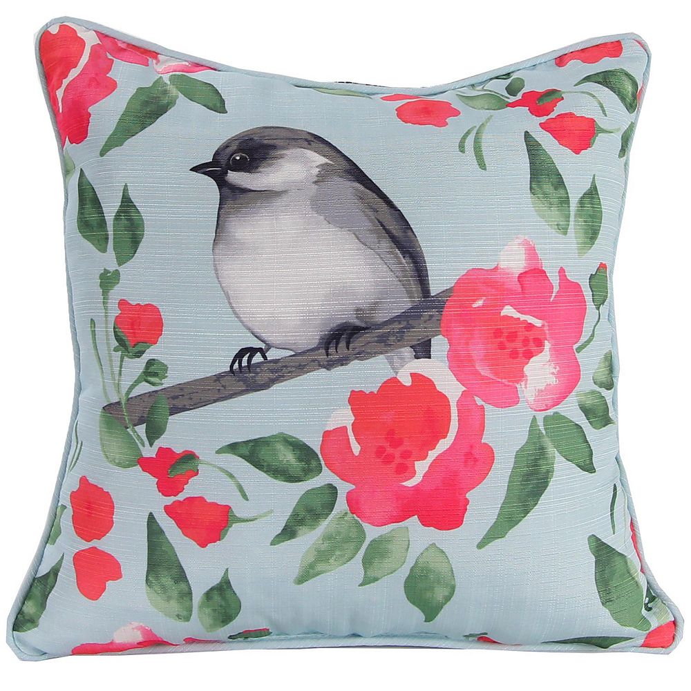 Jordan Manufacturing Bird Floral Indoor Outdoor Throw Pillow