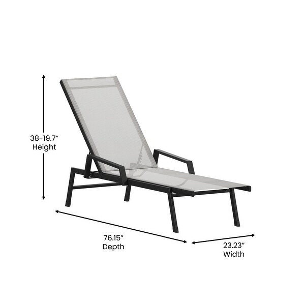 Set of 2 AllWeather Textilene Adjustable Chaise Lounge Chairs with Arms