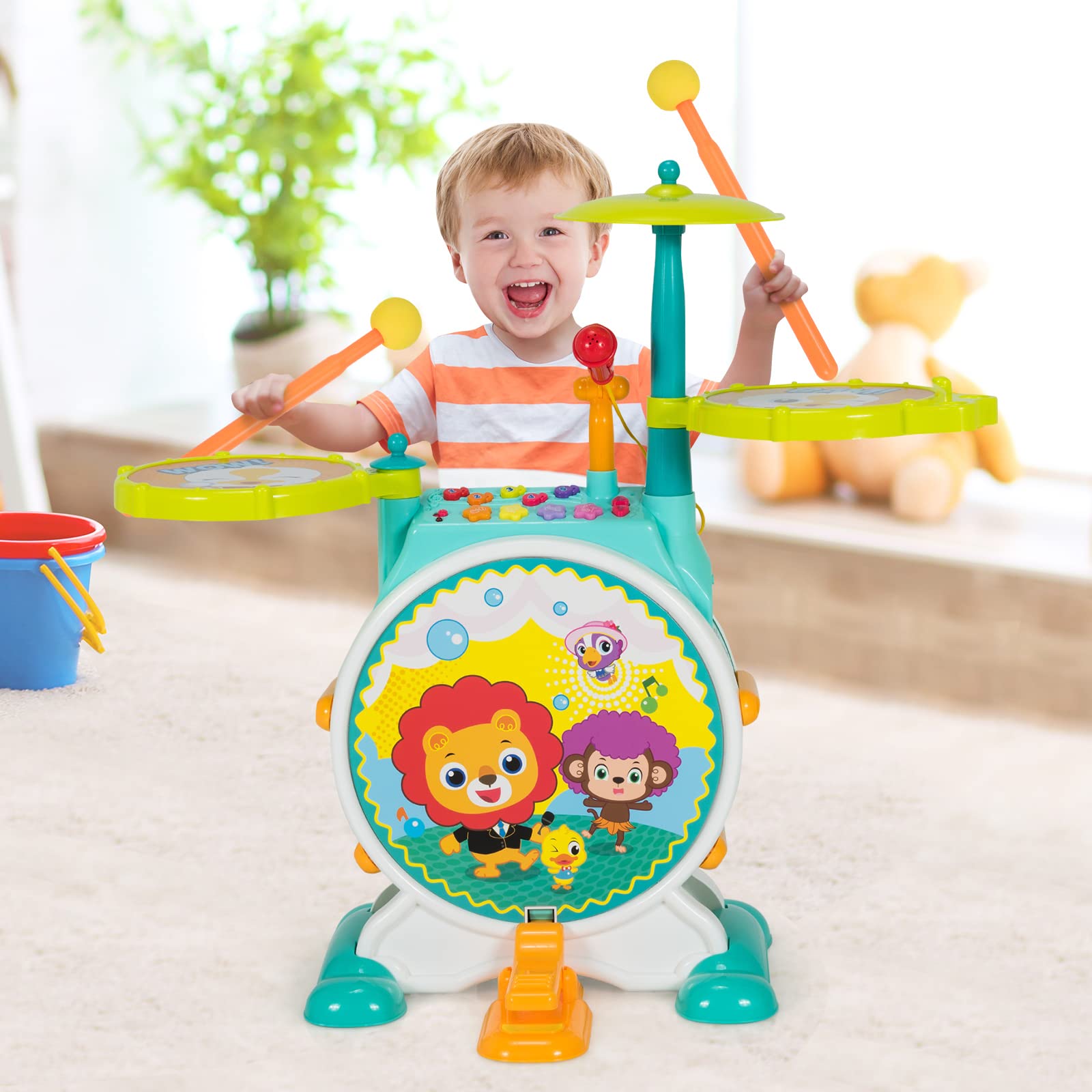 Kids Drum Set, Electric Musical Instruments Toy with Working Microphone