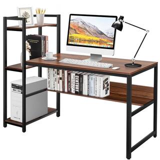 Costway 59 in. Walnut Computer Desk with 4-tier Storage shelves HW65966WT