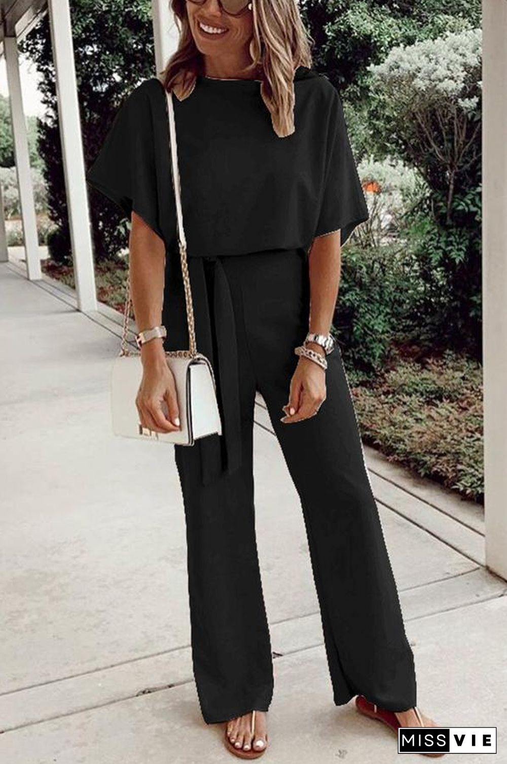 Spring Scene Tie Loose Jumpsuit