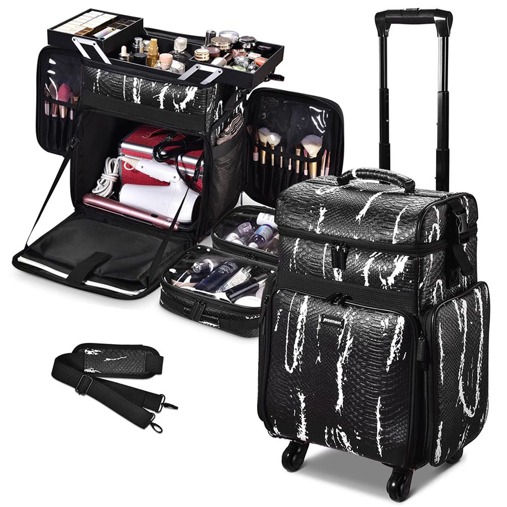 Yescom Hair Stylist Rolling Case Makeup Organizer 2-Tier