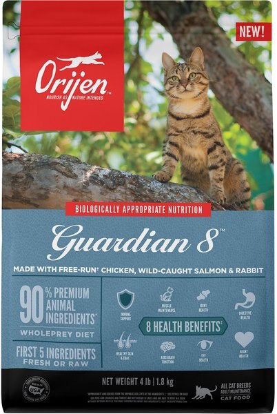 ORIJEN Guardian 8 Free Run Chicken， Wild Caught Salmon and Rabbit Adult Grain-Free Dry Cat Food