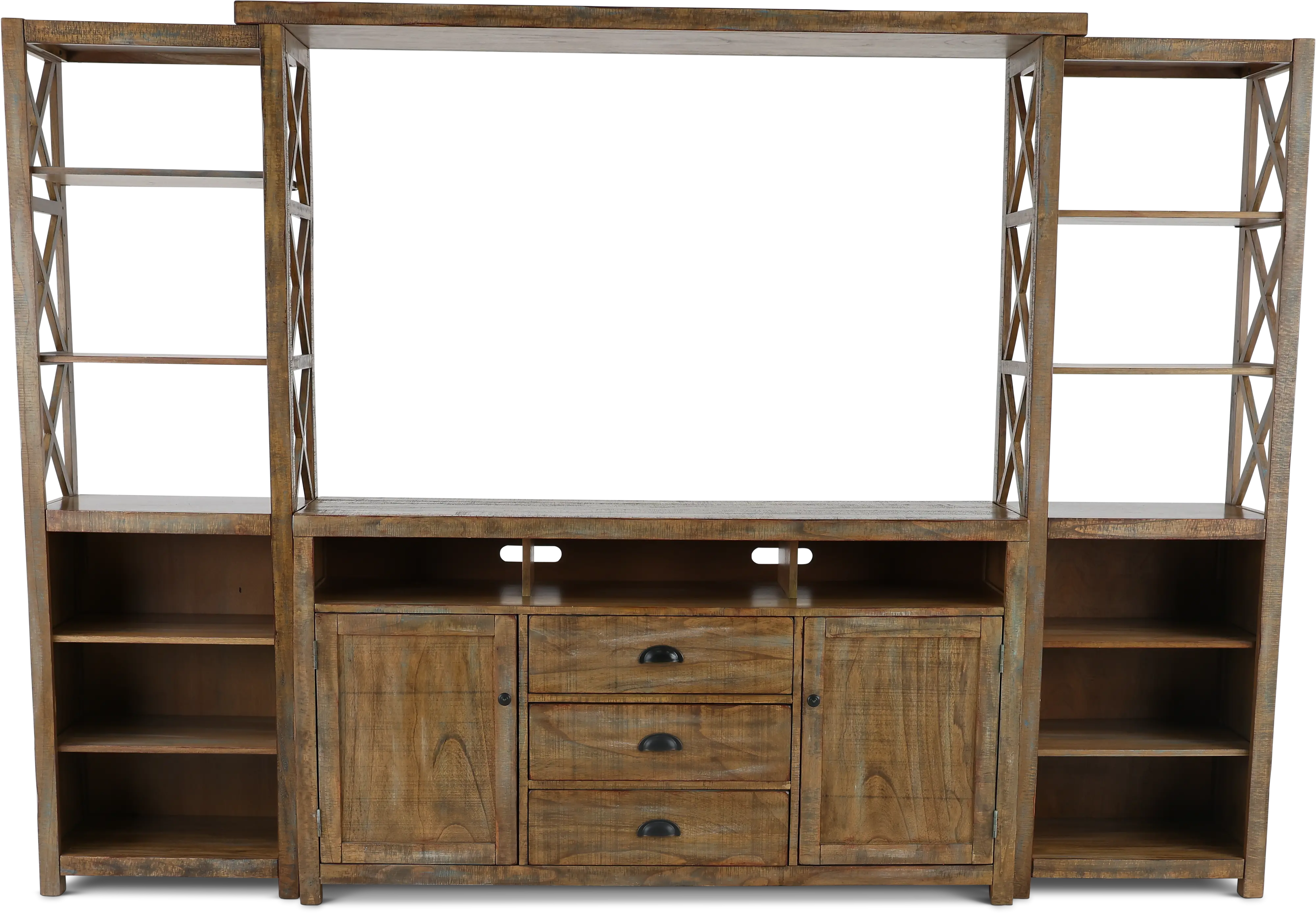 Brenton Weathered Brown 4 Piece Rustic Entertainment Center