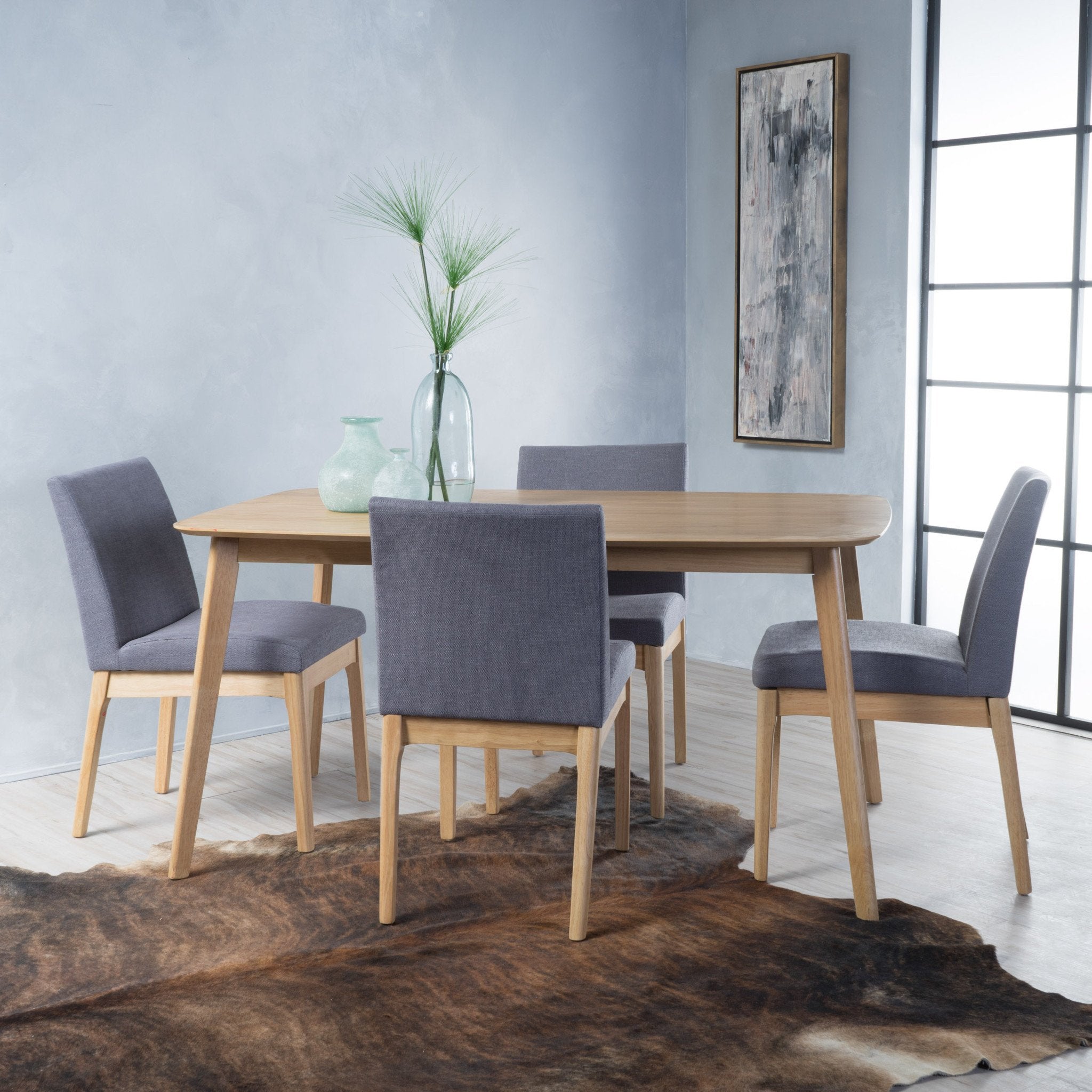 Katherine Mid Century Fabric & Wood Finish 5 Piece Dining Set