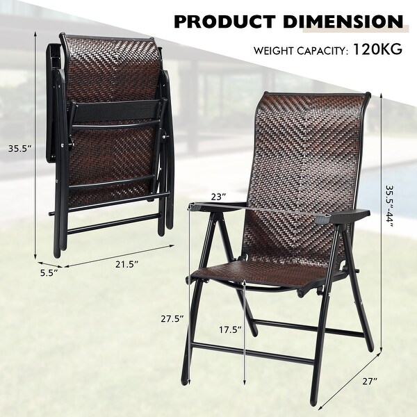 Patio Rattan Folding Reclining Chair Outdoor Portable Camping Chair