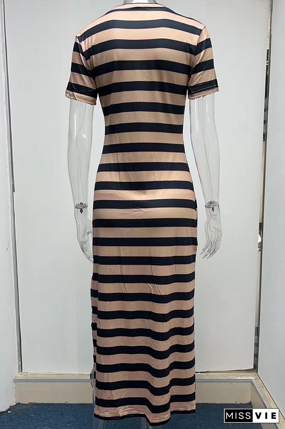 V Neck Split Stripes Dress