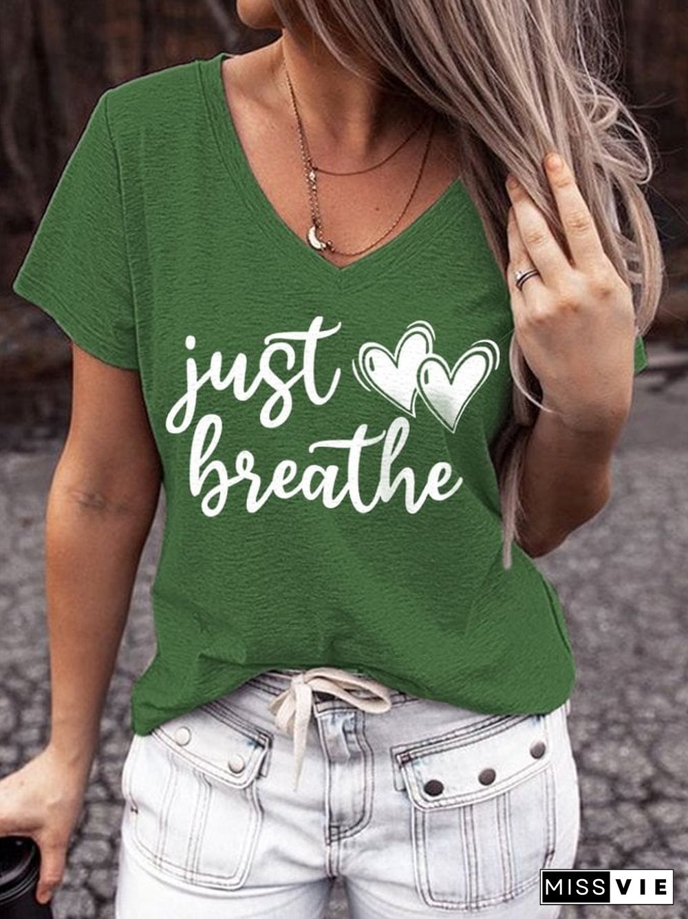 Women's Just Breathe Casual V-Neck Tee