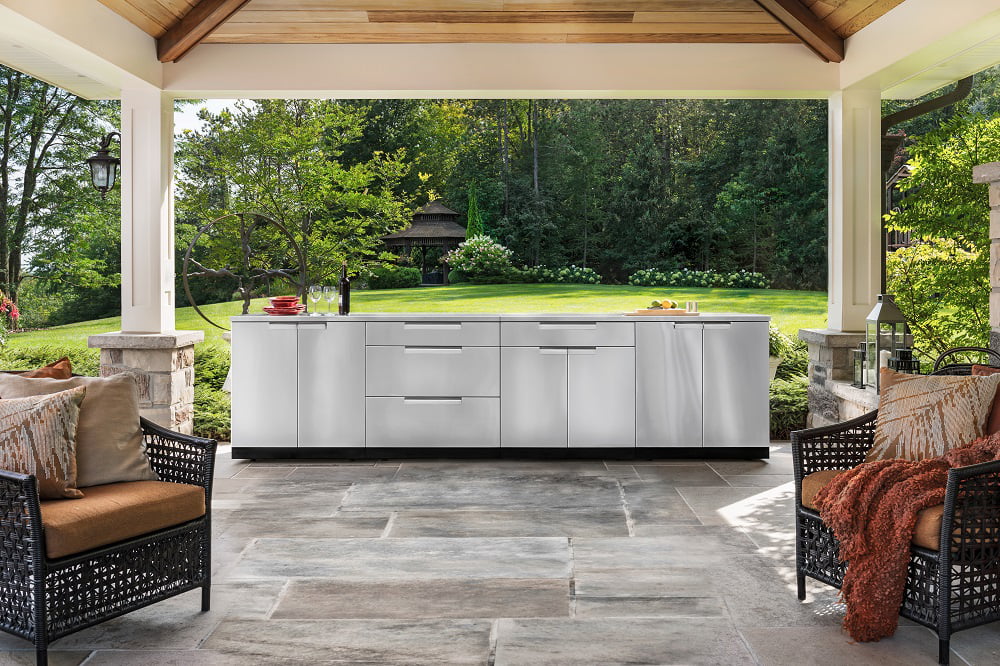 Outdoor Kitchen 4 Piece Cabinet Set in Stainless Steel with Countertops