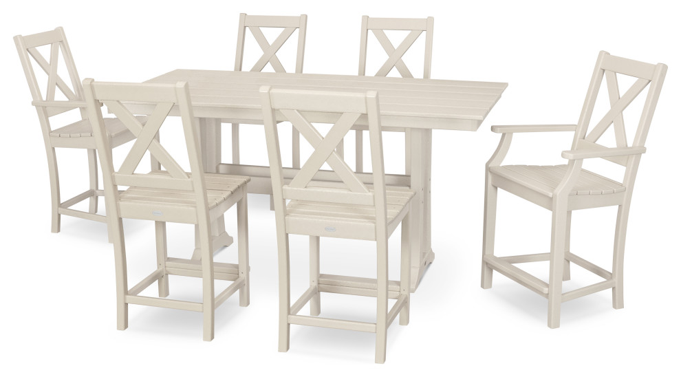 POLYWOOD Braxton 7 Piece Farmhouse Trestle Counter Set   Beach Style   Outdoor Dining Sets   by POLYWOOD  Houzz