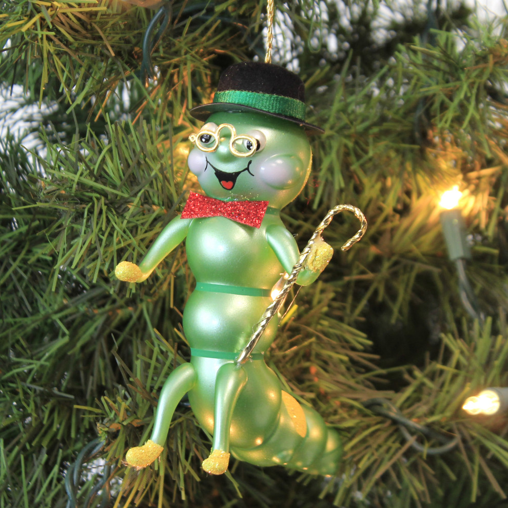 De Carlini Dad Caterpillar With Cane Glass Ornament Italian Family Spring A5719   Christmas Ornaments   by Story Book Kids Inc  Houzz