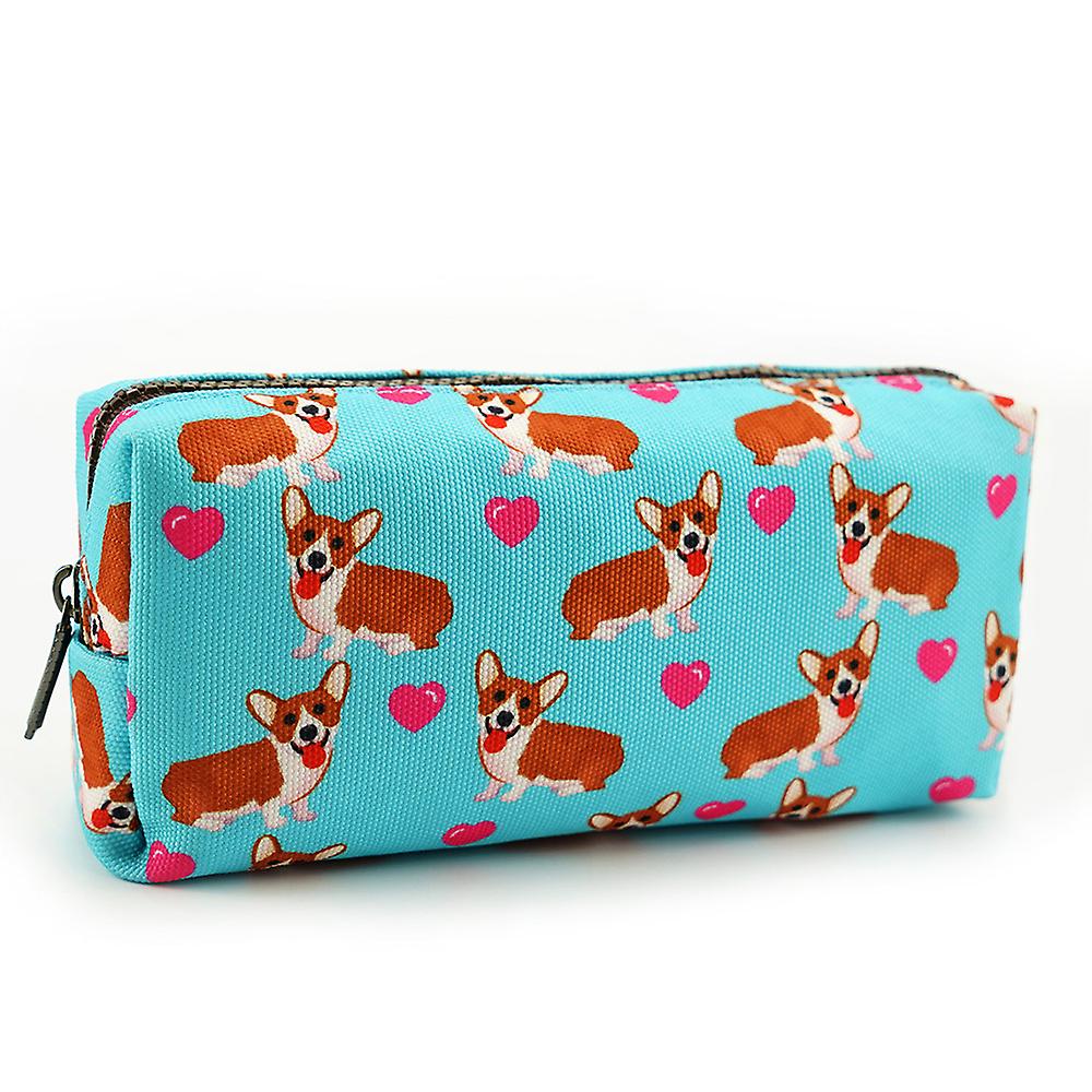 Lparkin Kawaii Corgi Dogs Large Capacity Cute Gadget Canvas Pencil Case Pen Bag Pouch Box Stationary Case Makeup Cosmetic Bag