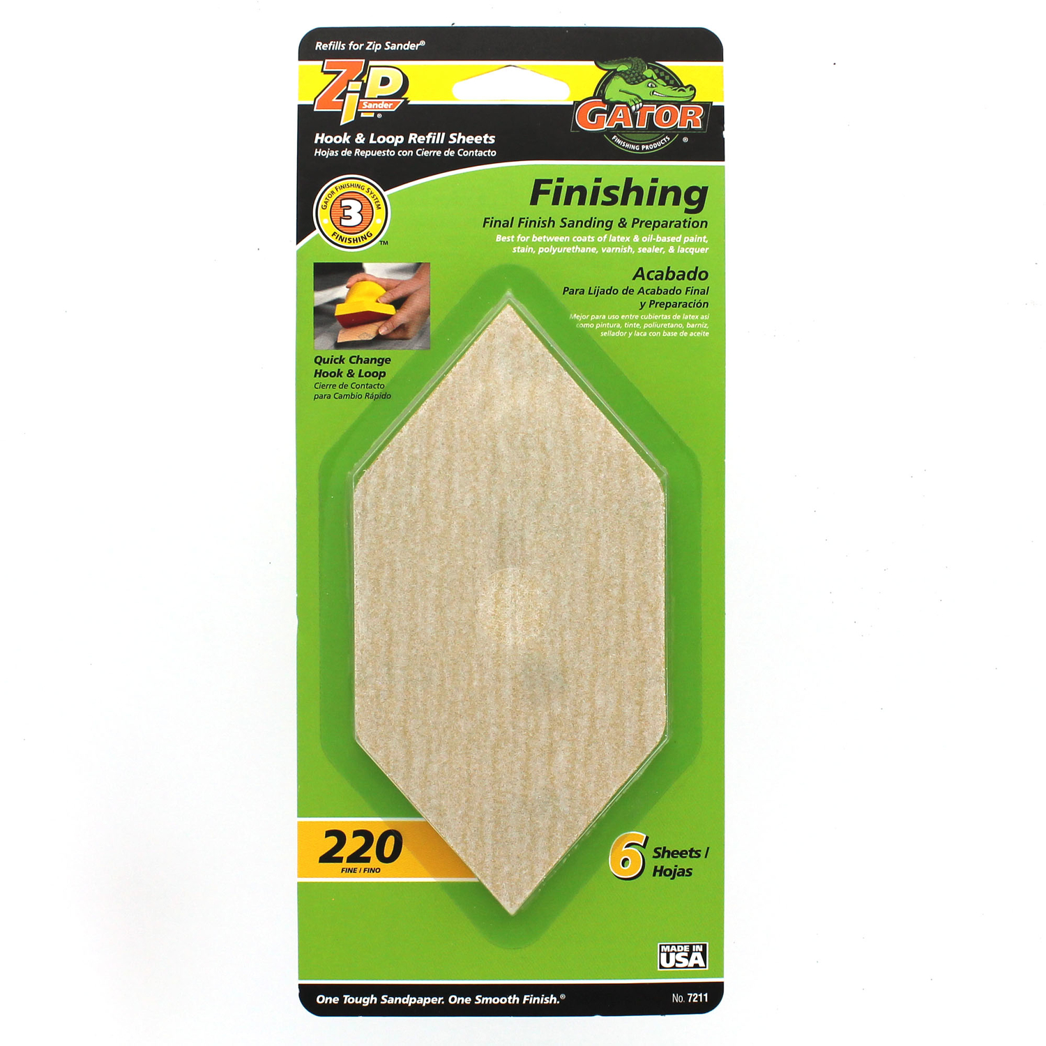 Gator Zip Sander 6 in. L X 3 in. W 220 Grit Aluminum Oxide Sanding Sheet 6 pk