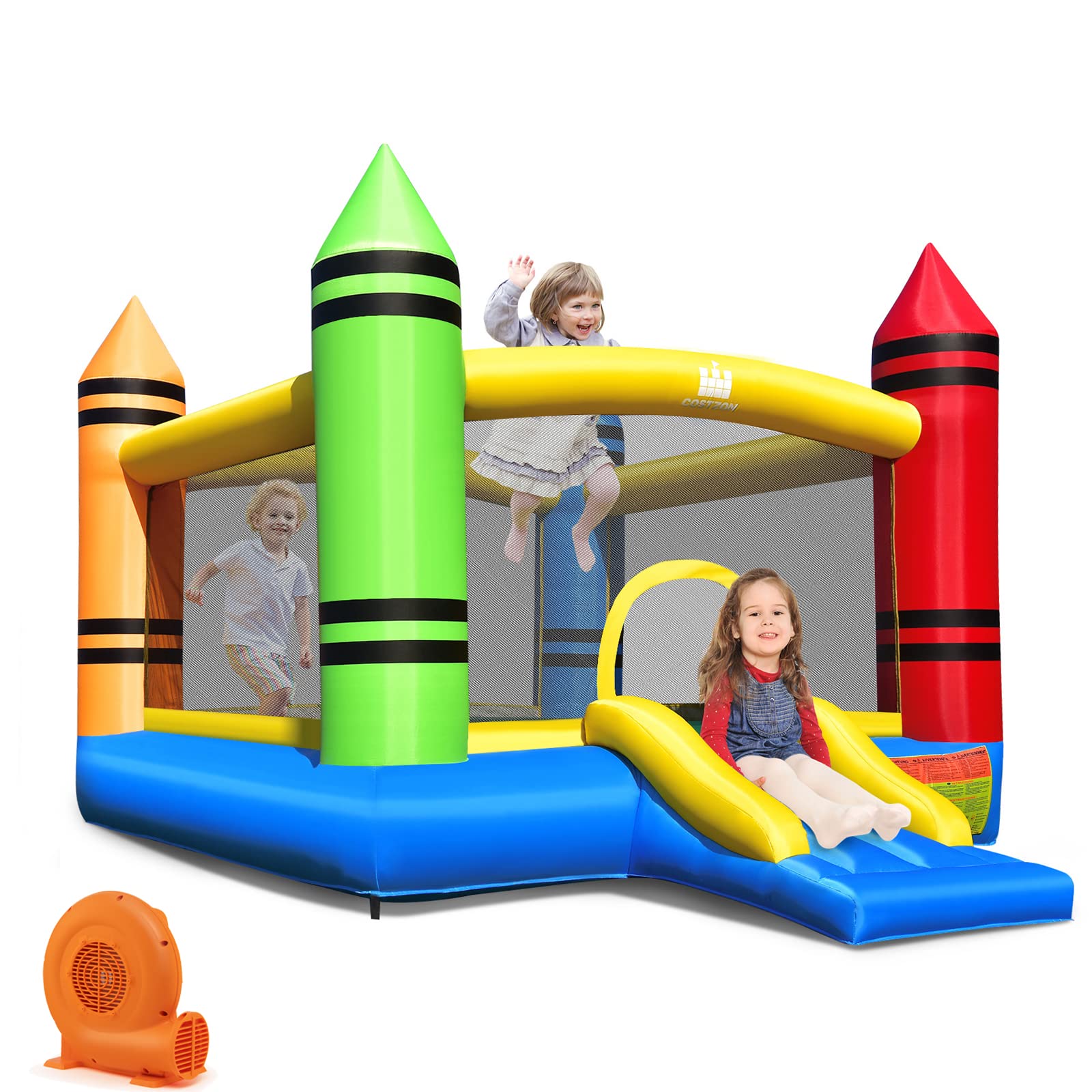 Costzon Inflatable Bounce House, Caryon Bouncy Castle for Kids, With 550W Blower